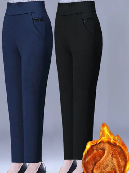 plus Size Fce Lined Straight Leg Pants for Women Autumn Winter Gold Velvet Loose Fit Casual Trousers High Waist Elastic Wa...