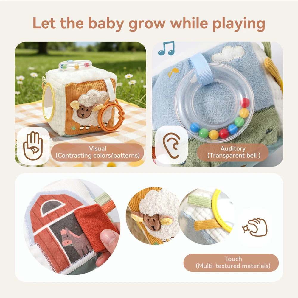 Soft Baby Sensory Toy Cloth Book Tissue Box Security Blanket Plush Cube Crinkle Sounds Mirror Fine Motor Skills 9 Styles Toys