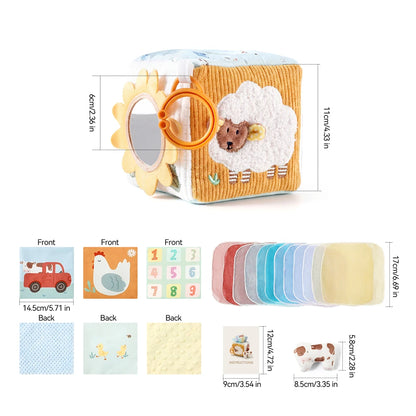 Soft Baby Tissue Box Cloth Book Security Blanket Plush Cube Crinkle Sounds Sensory Toy Mirror Fine Motor Skills 9 Styles Toys