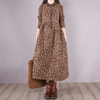 Retro Cotton Linen Long Dr Large Size Women's Faion Warmth  irt A-Line Skirt Floral Print Comfortable Loose Fit
