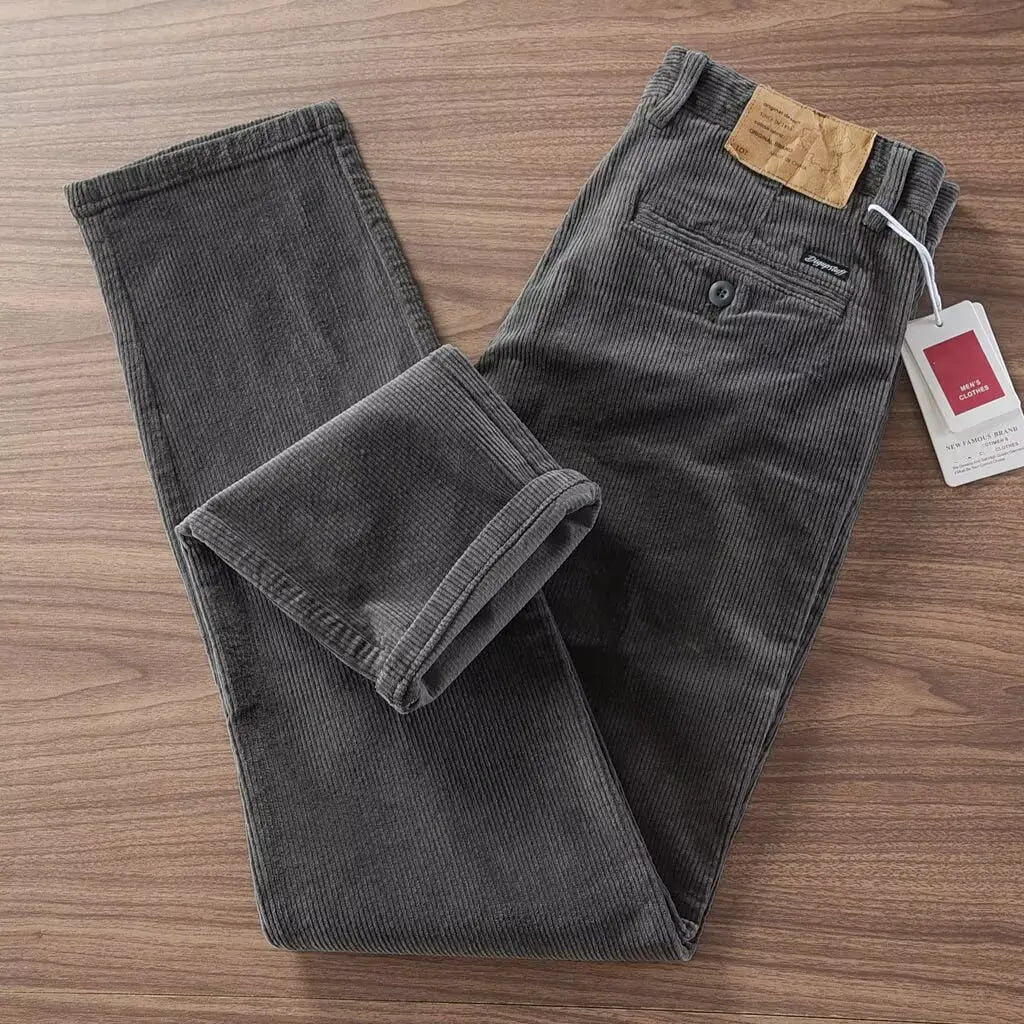 Men's Corduroy Straight Leg Pants Autumn Winter Wear Resistant Dirtproof Outdoor Work Casual Sports Warm Trousers