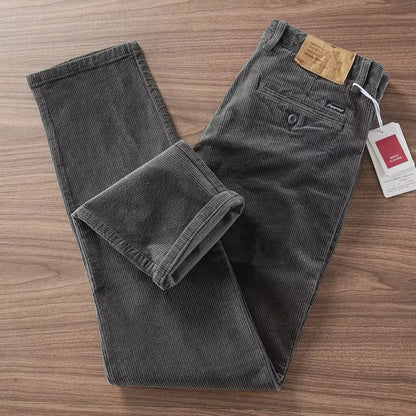 Men's Corduroy Straight Leg Pants Autumn Winter Wear Resistant Dirtproof Outdoor Work Casual Sports Warm Trousers