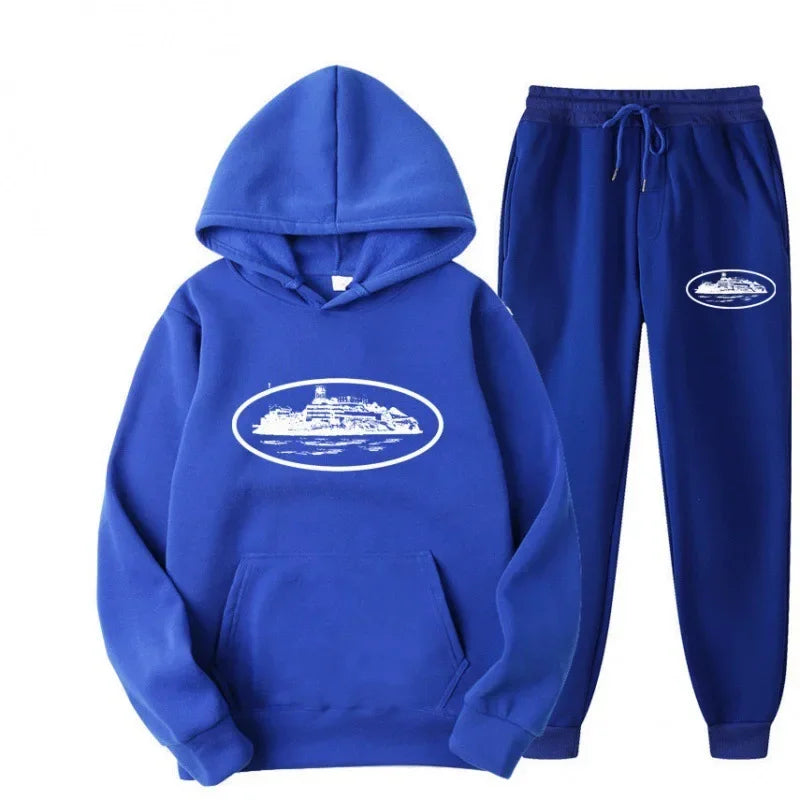 NICE Loose Unisex Fleece-lined Printed Sweatshirt Hoodie Set Devil Prisoner Pattern Eco-Friendly Soft Comfortable Casual Wear