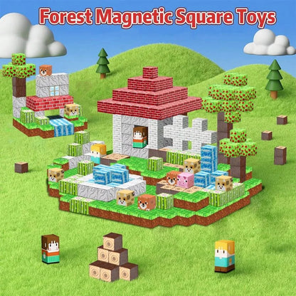 Magnetic Building Blocks Toy Mine World Stacking Create Forest House Architecture Cube Set Creativity Best Gift for Boy Girl Kid