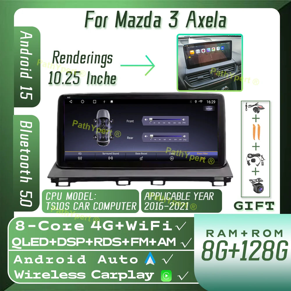 8 Core 8G+256GB Android 15 For Mazda 3 Axela 2016-2021 10.25"Touch Screen 2DIN Smart Car System Stereo BT WIFI Carplay AutoRadio