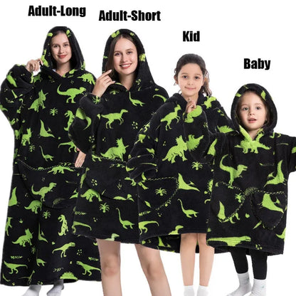 Halloween Family Matching Blanket Hoodies Women Cartoon Bear Dinosaur Sweatshirts Adult Oversized Warm Pullover Winter Clothes