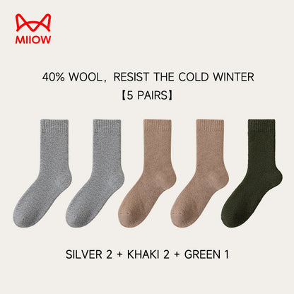 MiiOW Merino Wool Socks Thicken Thermal Winter Cushioned Heated Cold Resistant Cashmere Crew Sock Men Sheep Snow Warm Towel Sock