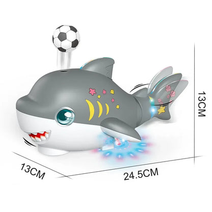 Crawling Shark Toy Light Sound with Universal Wheel Electric Suspended Balloon Blowing Swinging Fish Toys for Baby Toddler Gifts