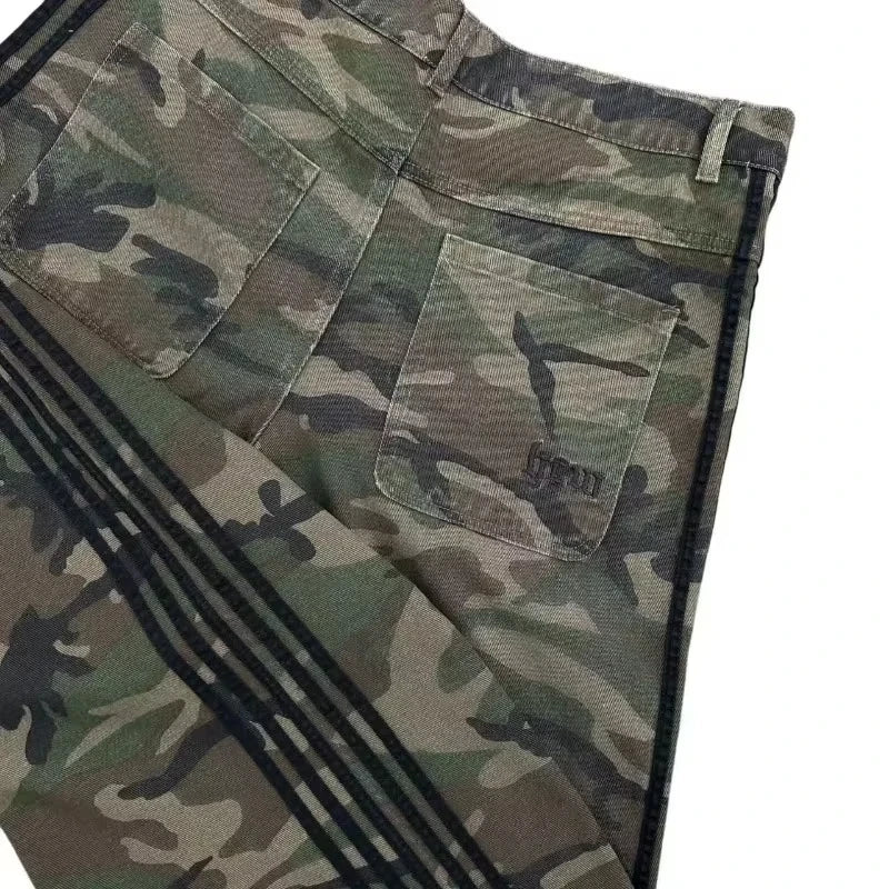 Retro Men's Y2K Baggy Jeans Camouflage Embroidered Striped Harajuku Sweatpants Women Hip Hop Streetwear Camo Wide Leg Denim Pant