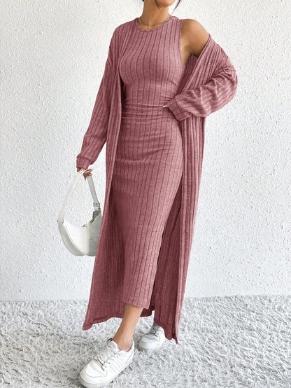 Fashionable Long Sleeve Vest Dress Set Autumn Casual High Waist Trousers Women's Clothing Two-Piece Suit European Style