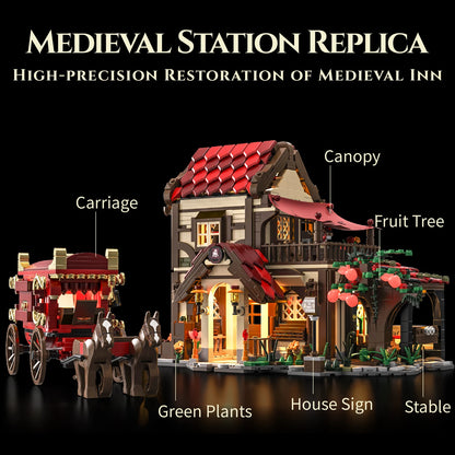 Vintage Horse-Drawn Carriage Station Blocks Street Scene Toys Series, DIY Architectural Model Assembly Toys, Adult Birthday Gift