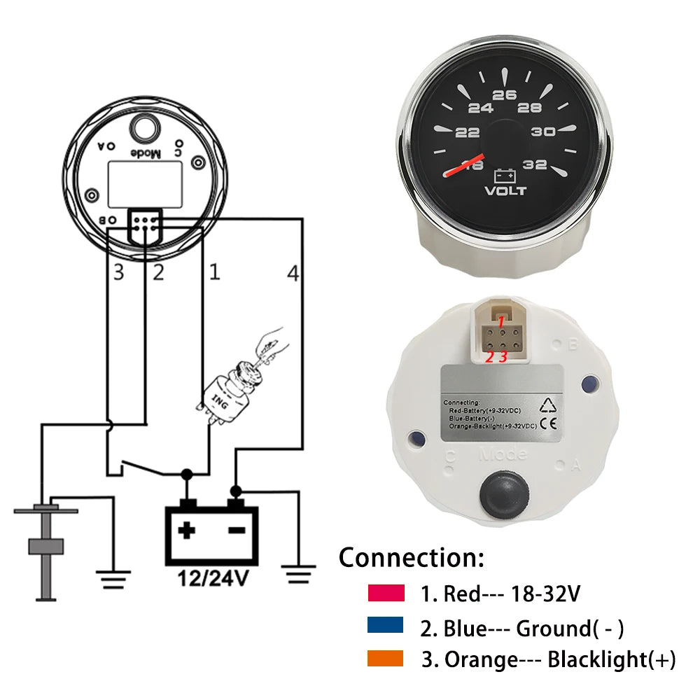 Rhaxel 52mm Voltmeter 8-16V 18-32V Gauge for Car Truck Yachts with 8 Color Backlight for Car Truck Tractors Vessels