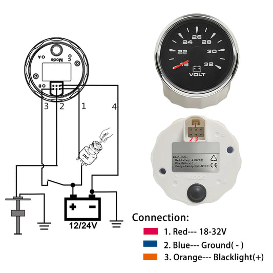 Rhaxel 52mm Voltmeter 8-16V 18-32V Gauge for Car Truck Yachts with 8 Color Backlight for Car Truck Tractors Vessels