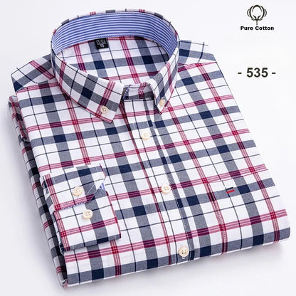 New In Shirt Plus Size 7XL 100% Cotton Oxford Long-Sleeve Shirts for Man Slim Fit Formal Plain Shirt Plaid Office Elegant Clothe