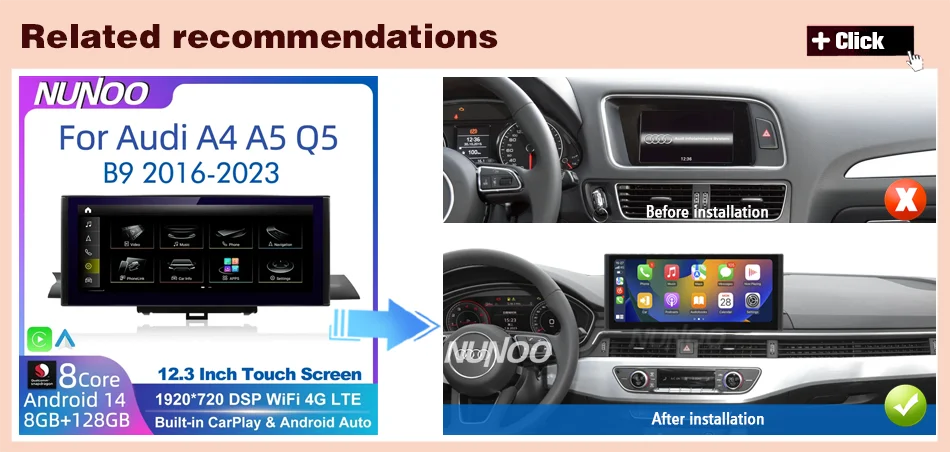 CarPlay For Audi A4 B8 A5 2008 2009 2010 MMI 2G High CD Changer Android 14 8+128GB Car Multimedia Player Stereo GPS Navi Screen