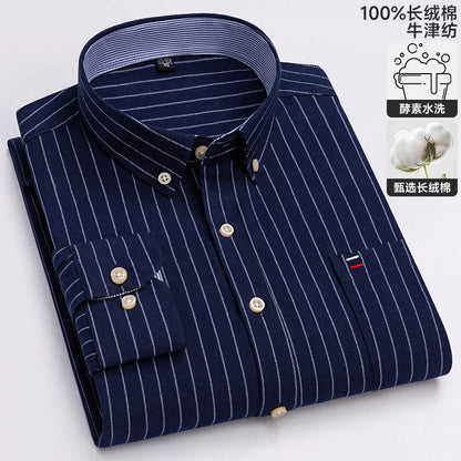 100% cotton men's long-sleeved shirt, casual plaid cotton shirt for young and middle-aged people, large size, authentic shirt