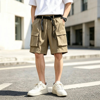 New Streetwear Men's Cargo Shorts Summer Loose Fit Multi Pocket Tactical Workwear Shorts Men Korean Casual Five-Point Work Pants