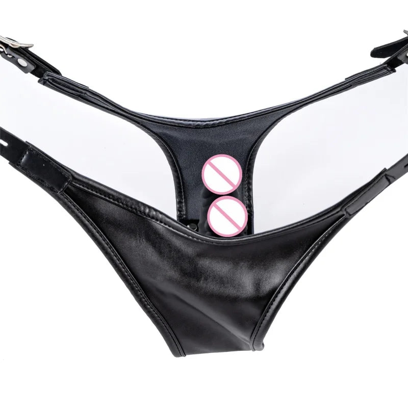 Erotic Bondage Harness Panties with No Vibration Silicone Dildo Vaginal Anal Plug for Women Intimate Strap-on Chastity Pants