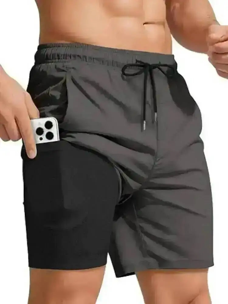 Black 2026 Summer Men's Swimming Trunks Compression Liner Quick Dry Pockets Board Shorts Sports Surfing Beach Swim Trunks LYZ065