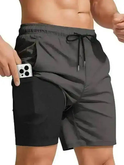 Black 2026 Summer Men's Swimming Trunks Compression Liner Quick Dry Pockets Board Shorts Sports Surfing Beach Swim Trunks LYZ065