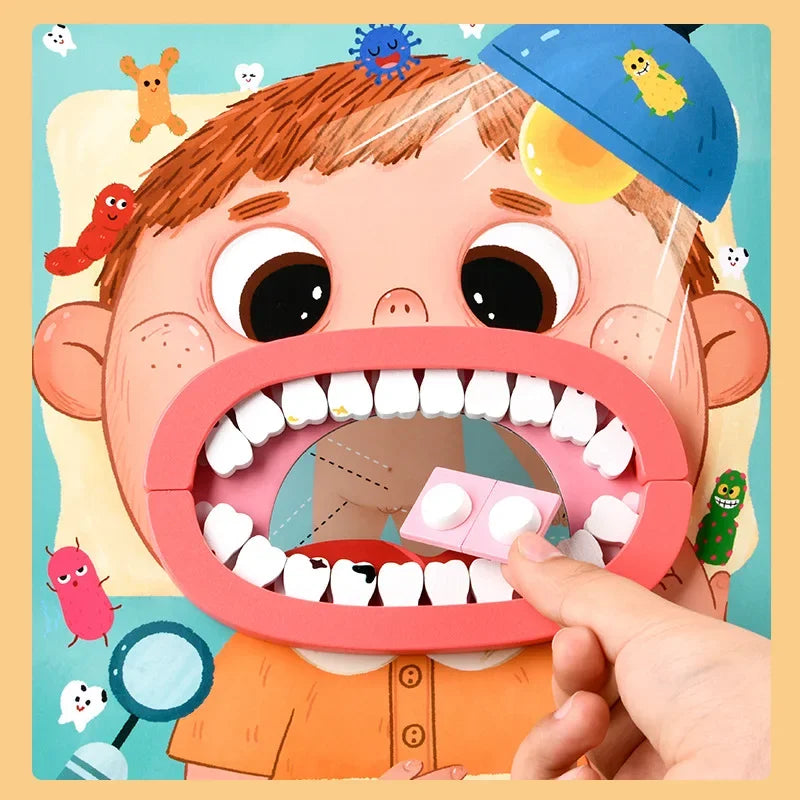 Wooden Pretend Play Dentist Educational Toys for Children Simulation Doctor Check Brush Teeth Medicine Set Role Playing Games