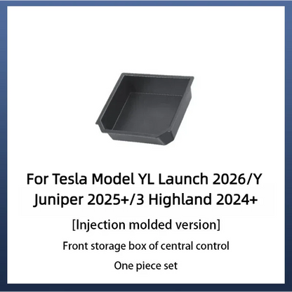For Tesla Model 3/Y/YL 2024-2026 Hidden Storage Center Console Armrest Front And Rear Flocking Layered Grid Organized Container