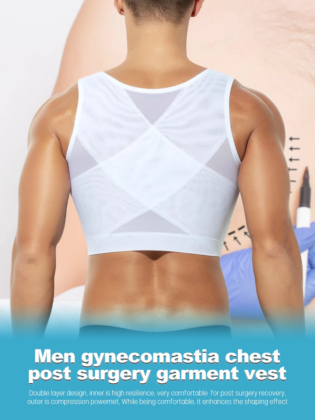 Men Compression Liposuction Post Surgery Shapewear Garment Top Body Cinching Zipper Vest Tummy Tuck Vest