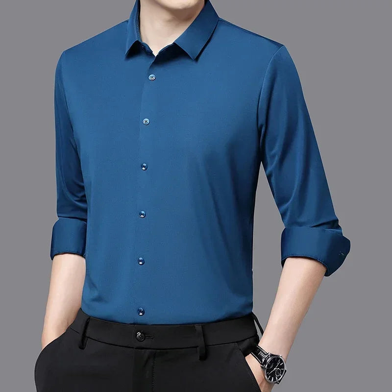 Premium Men's Ultra-Stretch Slim-fit Shirt - High-Quality Silky Business Formal Long-Sleeve Shirt for Social and Casual Wear
