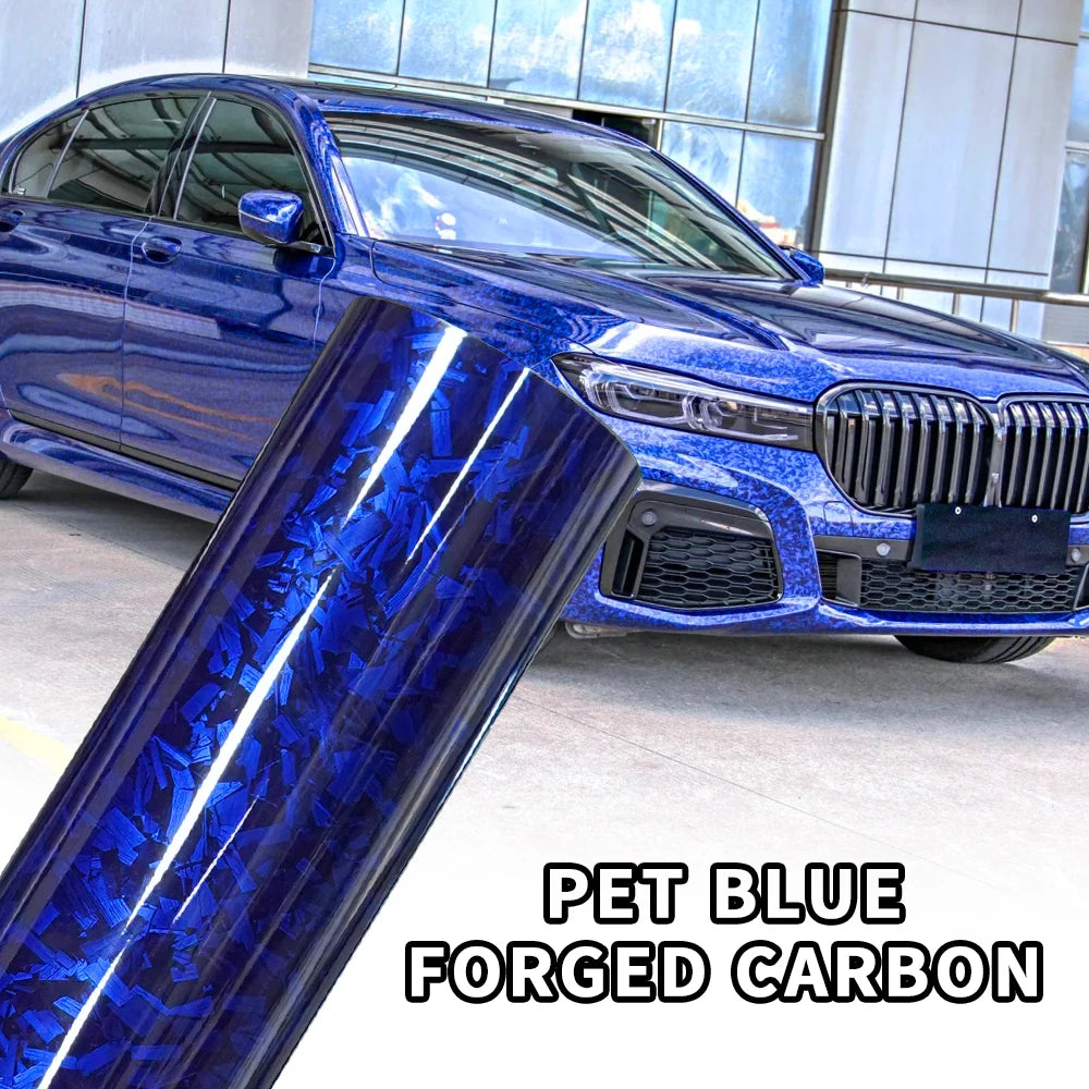 High Glossy Blue Forged Carbon Fiber Vinyl Wrap Waterproof Laser Film on the Hood DIY Car Adhesive Vinyl for Motorcycle Stickers