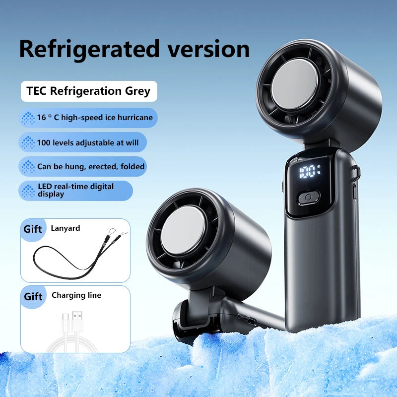 Lenovo Refrigeration Handheld Electric Fan High-speed Violent Turbo Fan Folding Neck Hanging Ice Pack Small Fan Office Outdoor