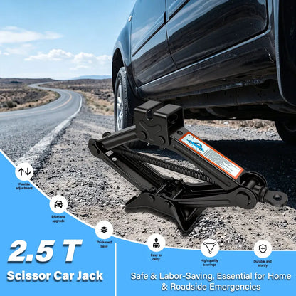 1.5T/2T Car Scissor Jack Auto Emergency Crank Lift Stand Labor-Saving Repair & Tire Replacement Tool with Wrench for SUV Vehicle