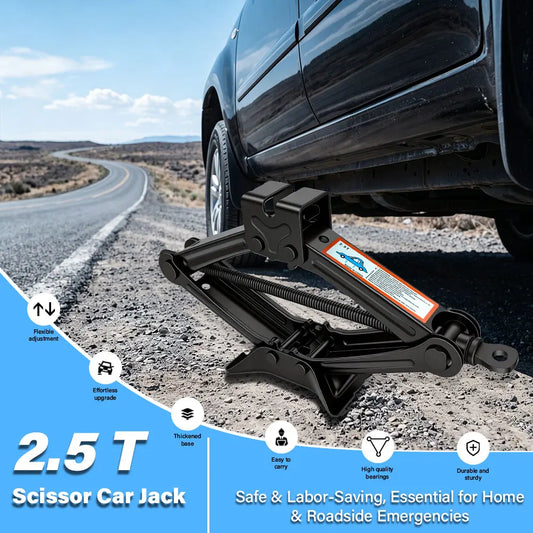 1.5T/2T Car Scissor Jack Auto Emergency Crank Lift Stand Labor-Saving Repair & Tire Replacement Tool with Wrench for SUV Vehicle