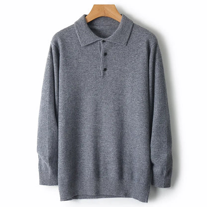 Autumn And Winter 100% Pure Wool Men's Polo Lapel Sweater Loose Large Size Casual Knit Bottoming Shirt