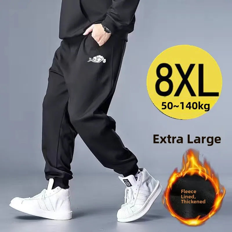 Men's Winter Thickened Fleece Lined Loose Elastic Cuffed Sports Pants plus Size Casual Work Trousers Harajuku Style Long Pants