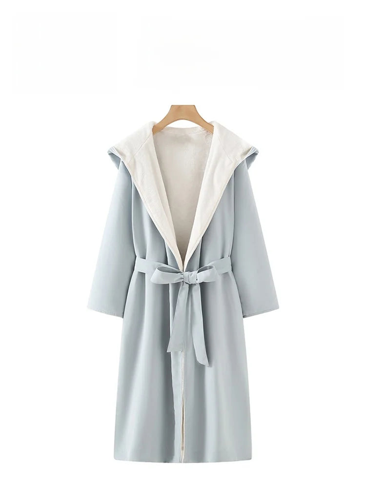 PinkBread Coral Fleece Thickened Warm Hooded Couples Sleep Robe Men's Bathrobe Luxury Home Clothes Winter Season Polyester Fiber