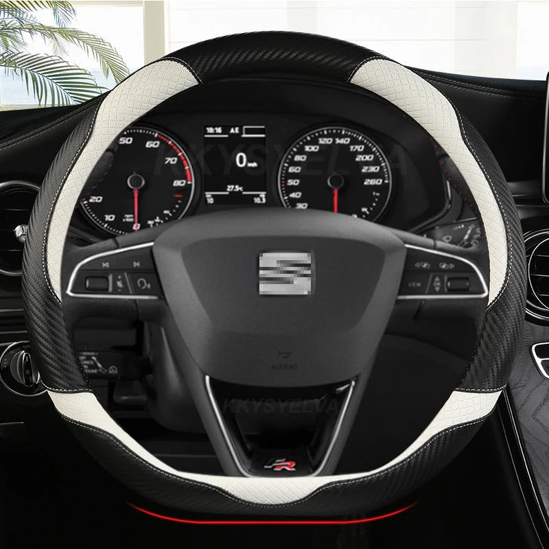 Carbon Fiber+Leather Car Steering Wheel Cover Non-Slip 38cm For Seat Tarraco Arona Ateca Ibiza Toledo Mii Leon Arosa Exeo ST FR