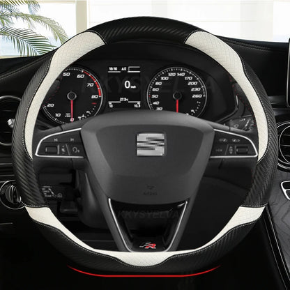 Carbon Fiber+Leather Car Steering Wheel Cover Non-Slip 38cm For Seat Tarraco Arona Ateca Ibiza Toledo Mii Leon Arosa Exeo ST FR