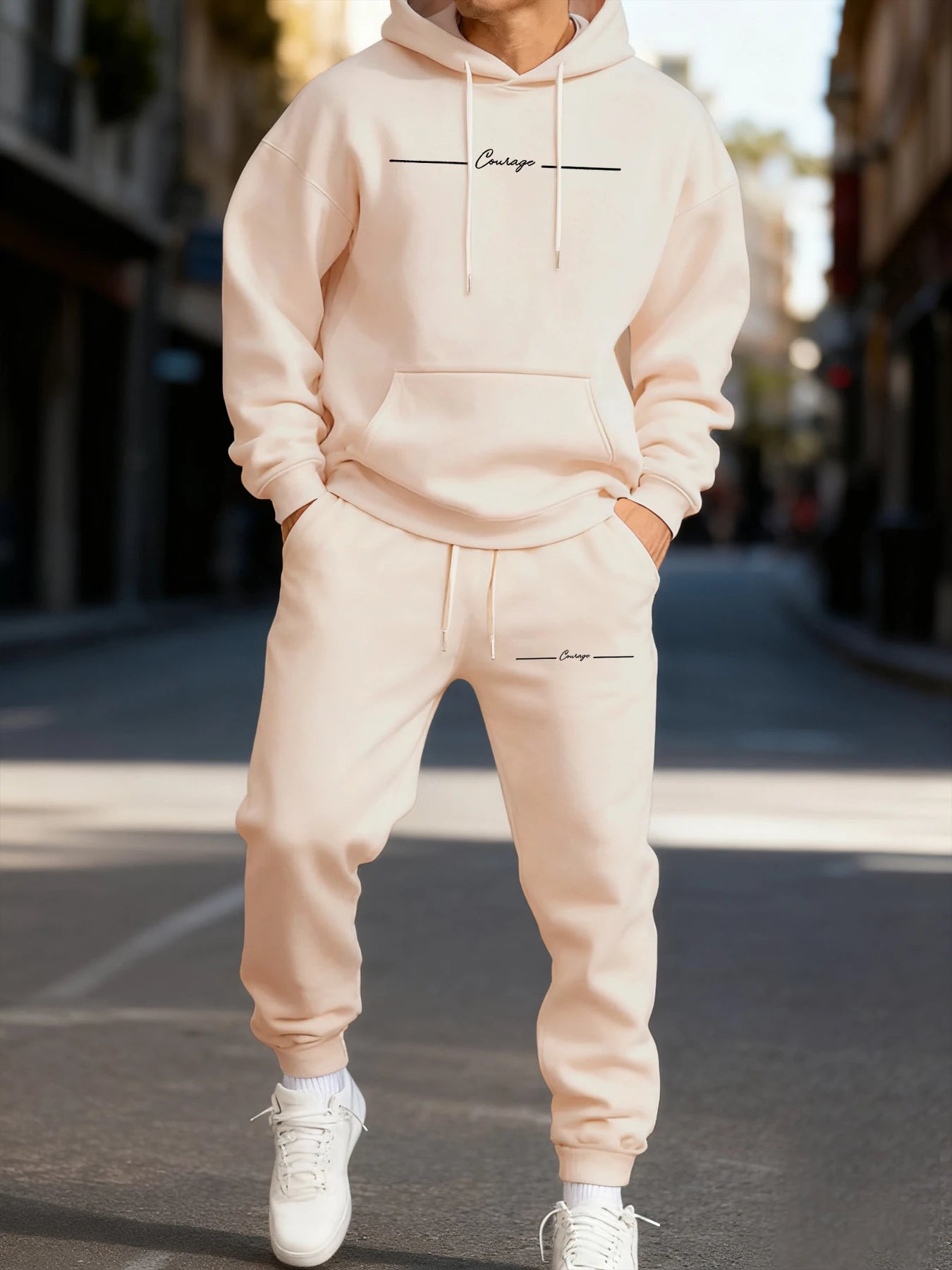 Courage Simple Line Printed Men'S Hoodie Set Street Couple'S Two Pices Sets Comfortable Fashion Streetwear Jogging Loose Hoodies