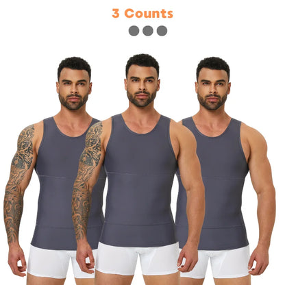 3 pieces of men's shapewear, shark skin vest, bottom layer sports slimming compression sweatshirt vest, abdominal control slimmi