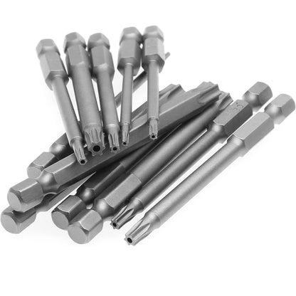 11PCS Torx Head Screwdriver Bit Set Magnetic 1/4" Hex Shank S2 Steel 3 Inch Long Drill Bits Security Torx Bits T6-T40 50/100mm