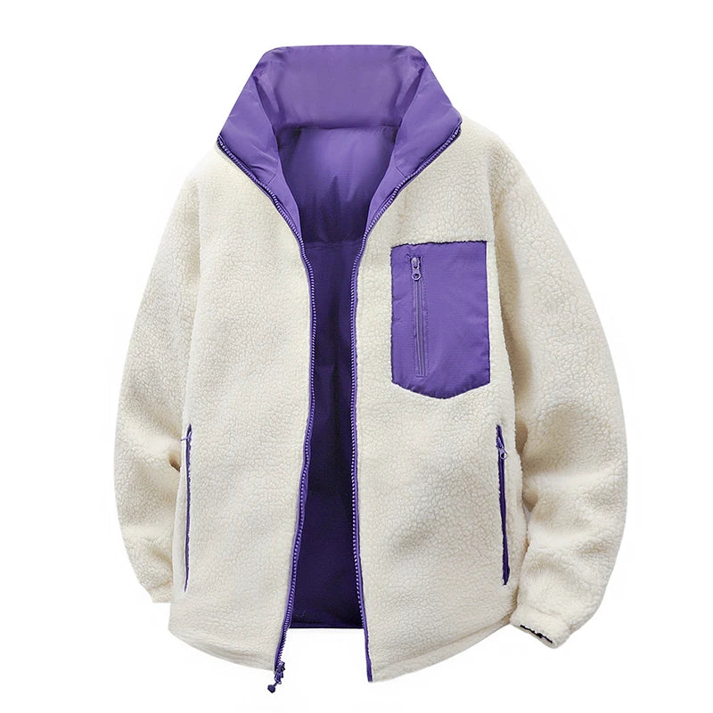 Outdoor Double-sided Lambskin Cotton-padded Jacket for Men, Winter Cotton-padded Jacket with Thickened Down and Lambskin Down