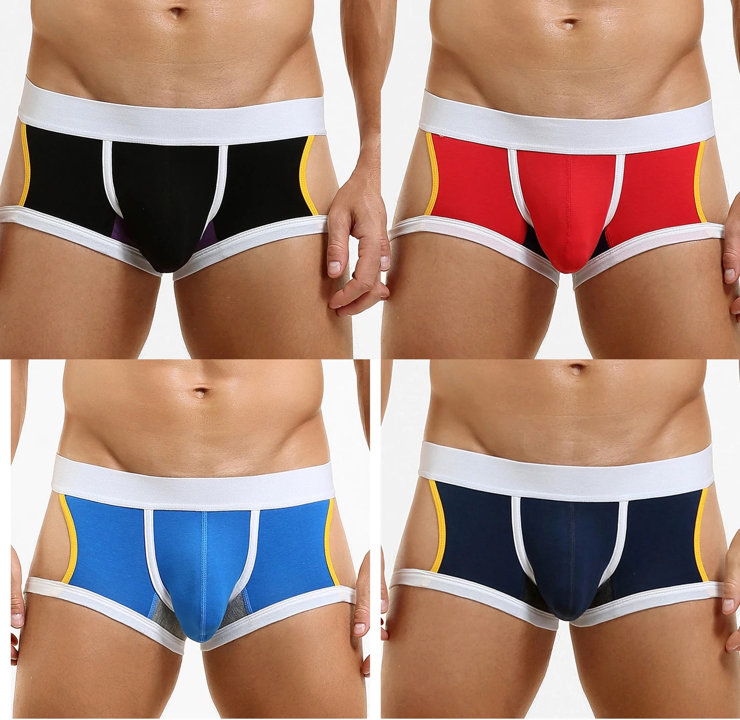 4-Pack SEOBEAN Men's Low-Waist U-Shape Flat Briefs Underwear Trendy Side-Light Design Comfortable Innerwear for Men