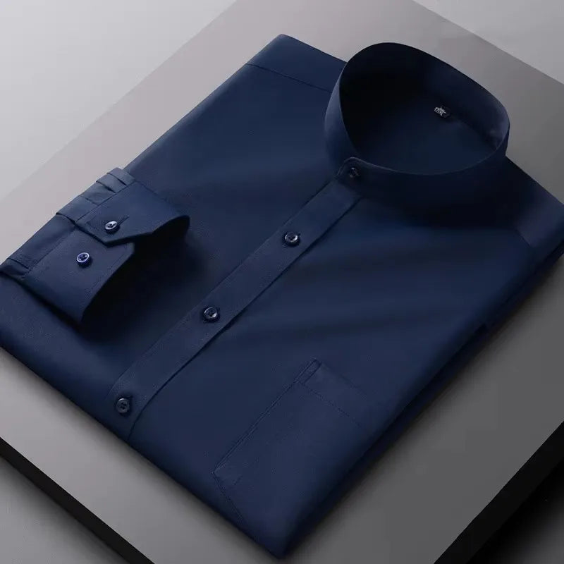 Men's Shirt Long Sleeve Stand-collar (Mandarin Collar) Single Patch Pocket Smart Casual Regular-fit Business Office Dress Shirts