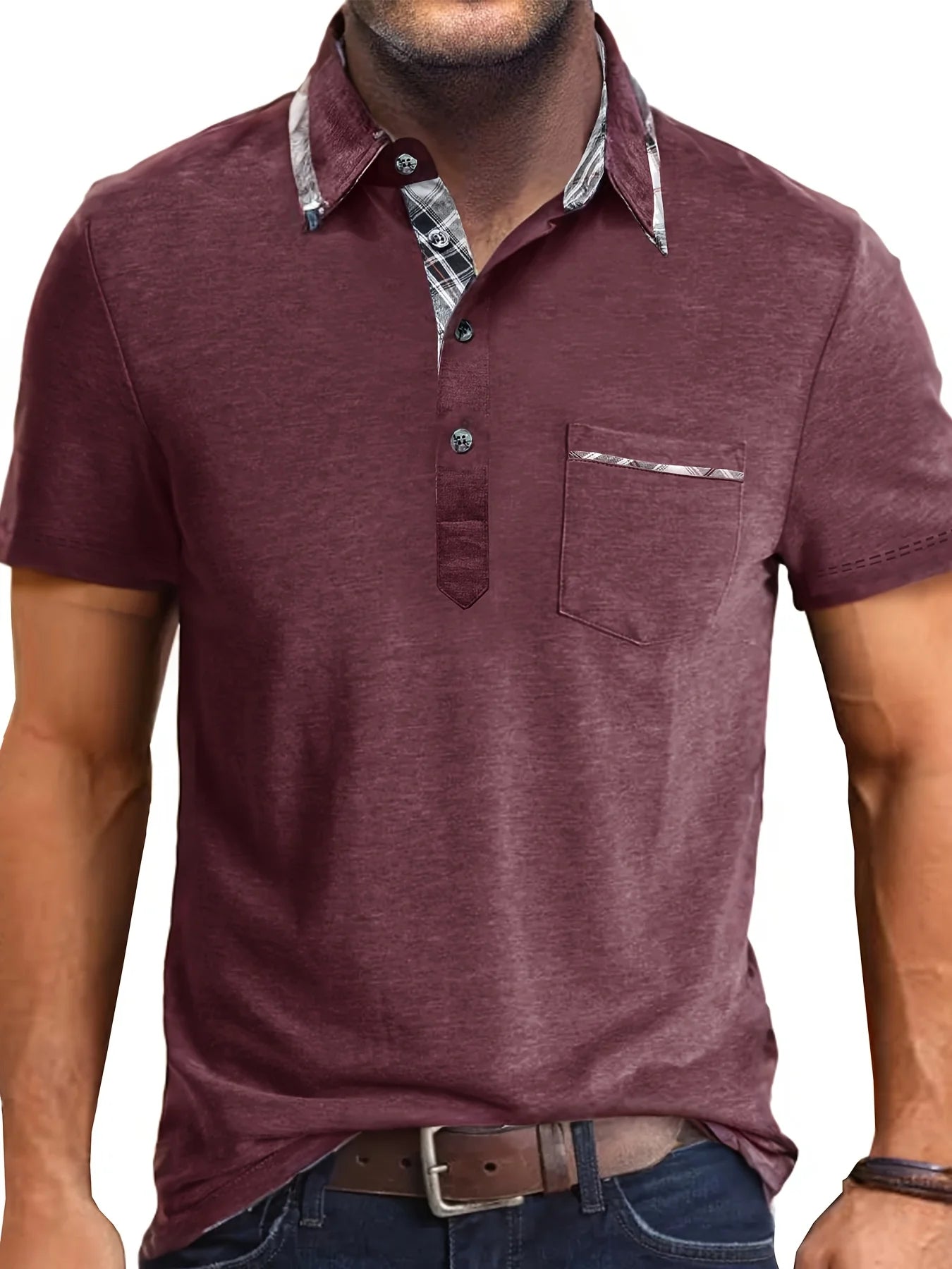 1XL-6XL Summer Plus Size Men's Short-Sleeve Polo Shirt Casual Solid Color Collared Pullover Henley Shirt with Pockets