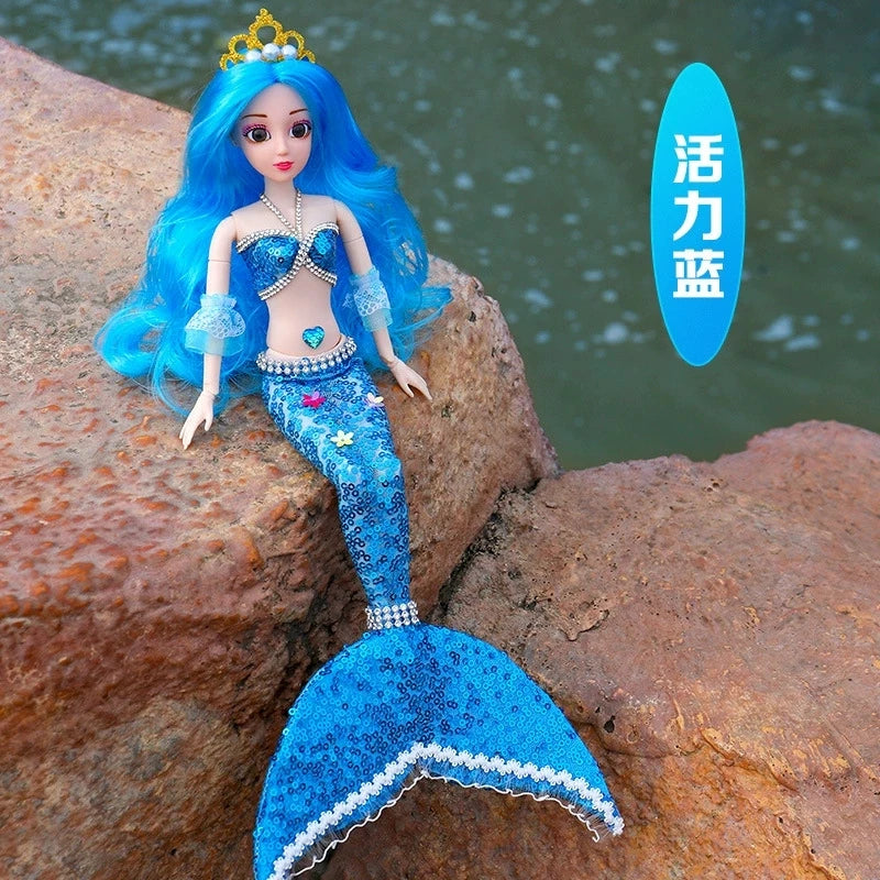 1/6 Cute Princess Mermaid Dolls with Sequin Skirt Suit Multi Joints Movable Doll Kids Toys Birthday Christmas Present Gifts