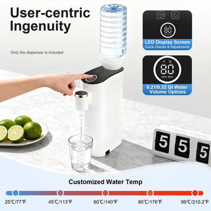 White Instant Hot Water Dispenser 5 Temperature Settings 1500W LED Display Portable Water Warmer 3 Usage Modes Countertop Baby Bottle Warmer Formula Maker Mineral Bottled Water Dispenser US Three pin Plug