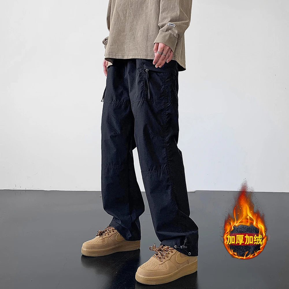 Men's Outdoor Soft  Ski Pants Fleece Lined Thickened Workwear Three-Proof Hiking Casual Trousers Winter Outdoor Gear