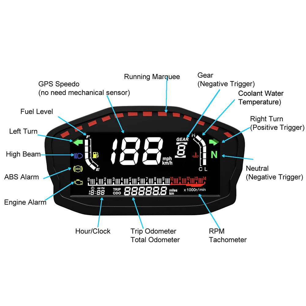 AD Universal RPM Motorcycle Meter GPS Speedometer Digital Odometer Electric Injection Carburetor Instrument Multi-function Trip