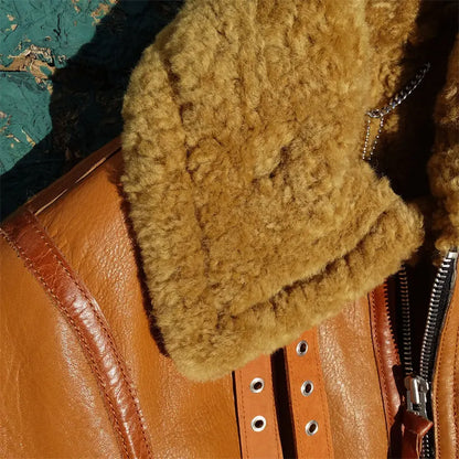 2-in-1 Value! Double-Layered Full-Grain Imported Shearling Leather Jacket, Unisex, Ultimate Warmth for Cold Weather plus size5xl