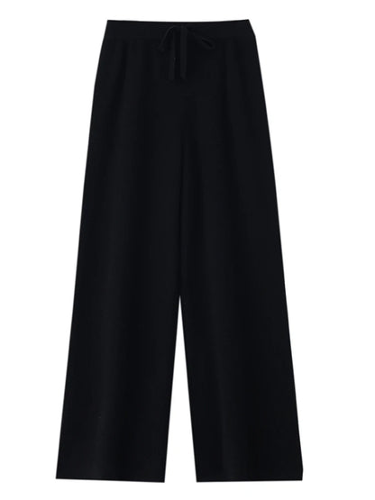 Chic Wide-Leg Pants Women's Autumn Winter Solid Color 100% Merino Wool Knitted Casual Loose Soft Thick Warm Popular Trousers